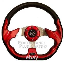 Club Car DS 12.5 Red Golf Cart Steering Wheel with Black Adapter Hub