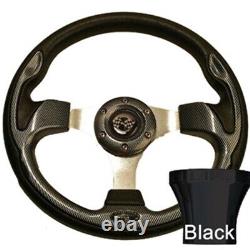 Club Car DS Golf Cart Carbon Fiber Rally Steering Wheel with Black Adapter