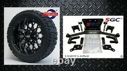 Club Car Precedent Golf Cart 4 Lift Kit +14 Black Wheels and 22 AT Tires