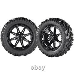 Element 14 Black Gloss Golf Cart Wheels with 23 Mud Tires Set of 4