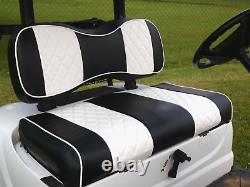 Front Rear Seat Cover Black White Diamond Stitch Club Car DS 2000.5-Up Golf Cart