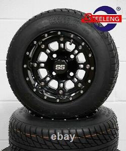 GOLF CART 10 BLACK PANTHER WHEELS/RIMS and 205/50-10 DOT LOW PROFILE TIRES (4)