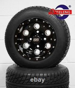 GOLF CART 10 BLACK PIONEER WHEELS/RIMS and 205/50-10 DOT LOW PROFILE TIRES (4)