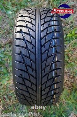 GOLF CART 10 BLACK STEEL WHEELS and 205/50-10 DOT LOW PROFILE TIRES (4)