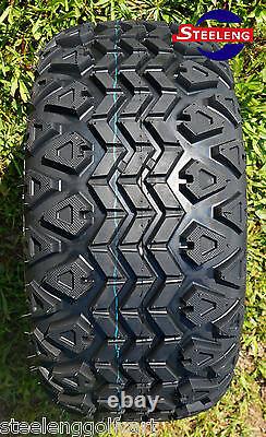GOLF CART 10 MACHINED BLACK REVOLVER WHEELS and 20 ALL TERRAIN TIRES (4)