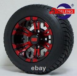 GOLF CART 10 RED-BLK VAMPIRE WHEELS and 205/50-10 DOT LOW PROFILE TIRES(4)