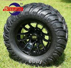GOLF CART 12 BLACK LIZARD WHEELS and 22x11-12 AT/MT TIRES (4) EXCLUSIVE