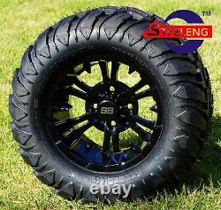 GOLF CART 12 BLACK VAMPIRE WHEELS and 22x11-12 AT/MT DOT TIRES (4) EXCLUSIVE