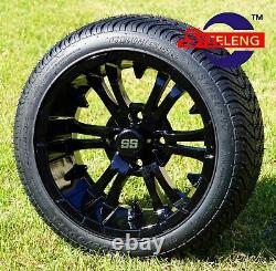 GOLF CART 14 BLACK VAMPIRE WHEELS and 205/30-14 DOT LOW PROFILE TIRES (4)