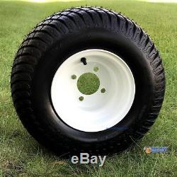 GOLF CART 8 WHITE STEEL WHEELS and 18x8.5-8 TURF TIRES (SET OF 4)