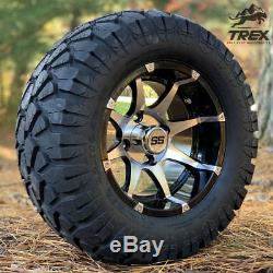 Golf Cart 12 Banshee Machined/black Wheels & 22 Stinger Dot All Terrain Tires