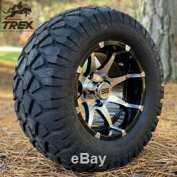 Golf Cart 12 Banshee Machined/black Wheels & 22 Stinger Dot All Terrain Tires