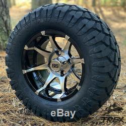 Golf Cart 12 Banshee Machined/black Wheels & 22 Stinger Dot All Terrain Tires