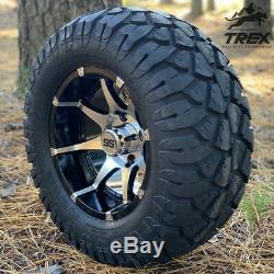 Golf Cart 12 Banshee Machined/black Wheels & 22 Stinger Dot All Terrain Tires