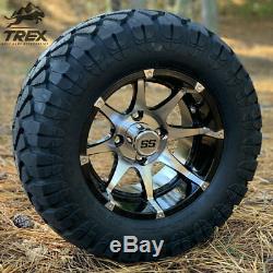 Golf Cart 12 Banshee Machined/black Wheels & 22 Stinger Dot All Terrain Tires