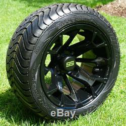 Golf Cart 12 Blackjack Gloss Black Wheels & 215/40-12 Street Tires (set Of 4)