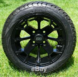 Golf Cart 12 Blackjack Gloss Black Wheels & 215/40-12 Street Tires (set Of 4)