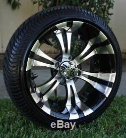 Golf Cart 14 Machined Black Vampire Wheels/rims & 205/40 Dot Low Pro Tires