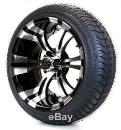 Golf Cart 14 Machined Black Vampire Wheels/rims & 205/40 Dot Low Pro Tires