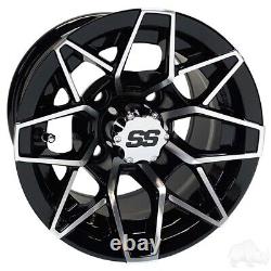 Golf Cart (4) RHOX 10'' Wheels Machine Gloss Black 10x7 Rim Yamaha Ezgo Club Car