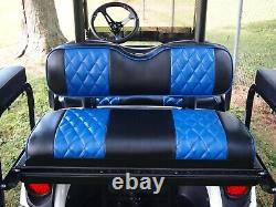 Golf Cart Seat Cover Black Blue Diamond Stitching Club Car DS 2000.5-Up, 4 PCS