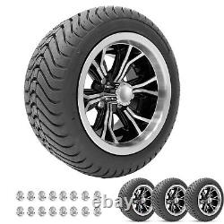 Golf Cart Wheels 12 Phenom Machine/Black on Mamba Street Tires Set of 4