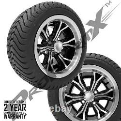 Golf Cart Wheels 12 Phenom Machine/Black on Mamba Street Tires Set of 4