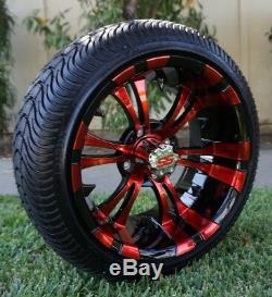 Golf Cart Wheels and Tires 215/35-12 Low Profile DOT on 12 Black Over Red Face