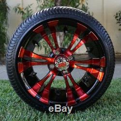 Golf Cart Wheels and Tires 215/35-12 Low Profile DOT on 12 Black Over Red Face