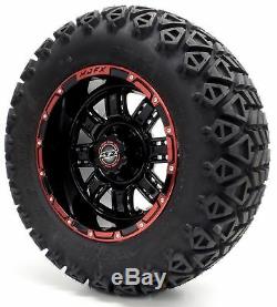 Golf Cart Wheels and Tires Combo 12 Madjax Transformer Red/Black Set of 4