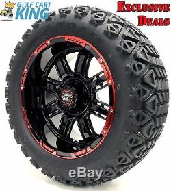 Golf Cart Wheels and Tires Combo 14 Madjax Transformer Black/Red Set of 4