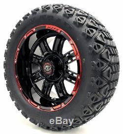 Golf Cart Wheels and Tires Combo 14 Madjax Transformer Black/Red Set of 4