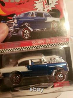 Hot Wheels RLC 2016 Club Cars 55 Chevy Gasser, All 3 Black, Red & Blue withButtons