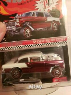Hot Wheels RLC 2016 Club Cars 55 Chevy Gasser, All 3 Black, Red & Blue withButtons