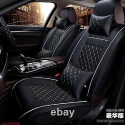 Leather 5-Seats Car 2 Front Seat Cover Cushion withPillows Size M-Black and White