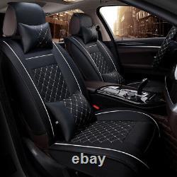 Leather 5-Seats Car 2 Front Seat Cover Cushion withPillows Size M-Black and White