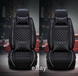 Leather 5-Seats Car 2 Front Seat Cover Cushion withPillows Size M-Black and White