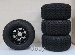 RETURNED GOLF CART 10 BLACK BULLDOG WHEELS and 18 DOT ALL TERRAIN TIRES (4)