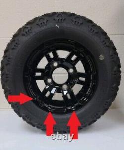 RETURNED GOLF CART 10 BLACK BULLDOG WHEELS and 18 DOT ALL TERRAIN TIRES (4)