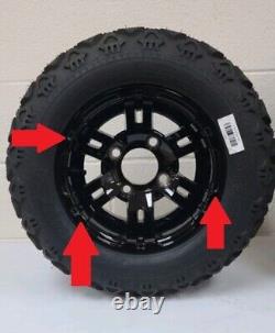 RETURNED GOLF CART 10 BLACK BULLDOG WHEELS and 18 DOT ALL TERRAIN TIRES (4)