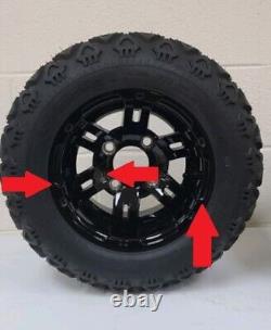 RETURNED GOLF CART 10 BLACK BULLDOG WHEELS and 18 DOT ALL TERRAIN TIRES (4)