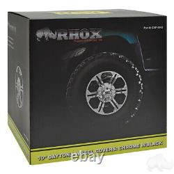 RHOX Wheel Cover, Set of 4, 10 Daytona Chrome withBlack, Club Car, EZGO, Yamaha