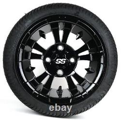 Set of 2 12 Gloss Black Golf Cart Wheels & 215/35-12 Tires EZGO Club Car Yamaha