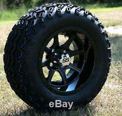 Set of 4 12 inch Tremor Golf Cart Wheels (Black) on 22 All Terrain Tires