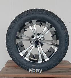 Set of 4 14 Black Machined Golf Wheels & 23x10-14 Tires EZGO Yamaha Club Car