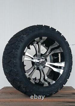 Set of 4 14 Black Machined Golf Wheels & 23x10-14 Tires EZGO Yamaha Club Car