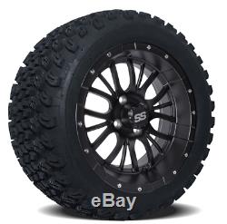 Set of 4- 14 in Diesel Matte Black Wheels on 23 A/T Tires for Lifted Golf Carts