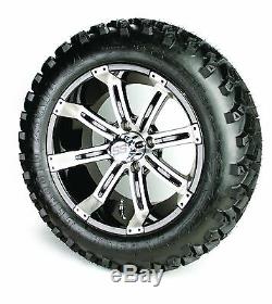 Set of 4 14 inch Tempest Black/Silver Wheels & 23 inch A/T Golf Cart Tires