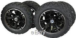 (Set of 4) 23x10.00-14 Tire with 14x7 Black Aluminum Wheel Assemblies