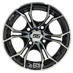 Set of 4 GTW Spyder 12 inch Machined and Black Golf Cart Wheel With 34 Offset